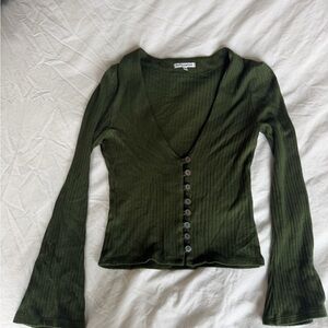 Reformation Forest Green Ribbed Button-Down Shirt